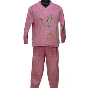 Lunatex meisjes pyjama velours 'Dream rabbit/effen' roze