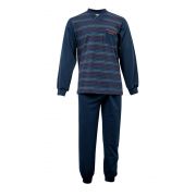 Gentlemen heren pyjama double jersey 'Fijnstreep V-hals' marine