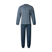 Gentlemen heren pyjama licht geruwd Knoop Fijnstreep marine/turquoise