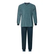 Gentlemen heren pyjama velours Fijnstreep V-hals marine/groen