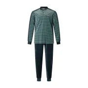 Gentlemen heren pyjama velours Fijnstreep knoop marine/groen