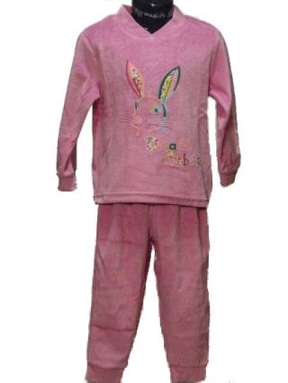 Lunatex meisjes pyjama velours 'Dream rabbit/effen' roze