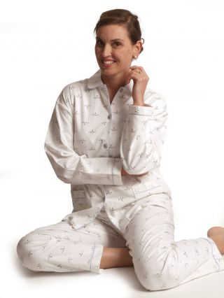 Lunatex dames pyjama flanel 'Vos' ivoor