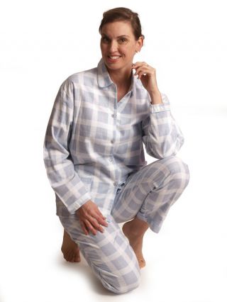 Lunatex dames pyjama flanel Ruit grijsblauw