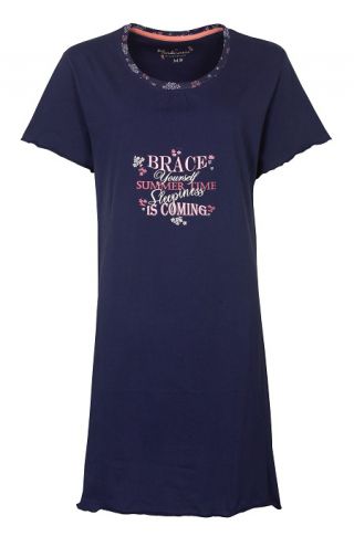 Tenderness dames nachthemd korte mouw 'Brace yourself' marine