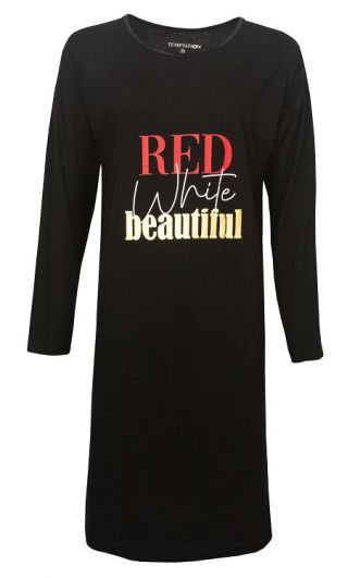 Temptation dames nachthemd lange mouw 'Red-white' zwart