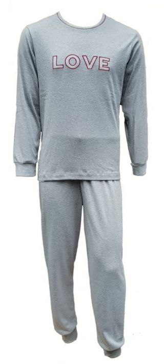 Lunatex dames pyjama licht geruwd 'Love' grijs