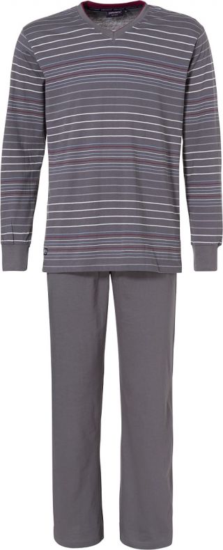 Pastunette heren pyjama 'V-hals' antraciet wit/grijs